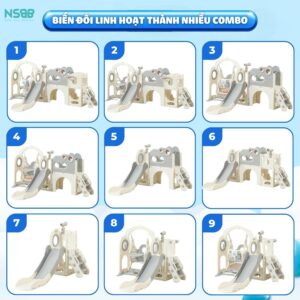 Cầu trượt xích đu liên hoàn Pakey Khủng long LH01