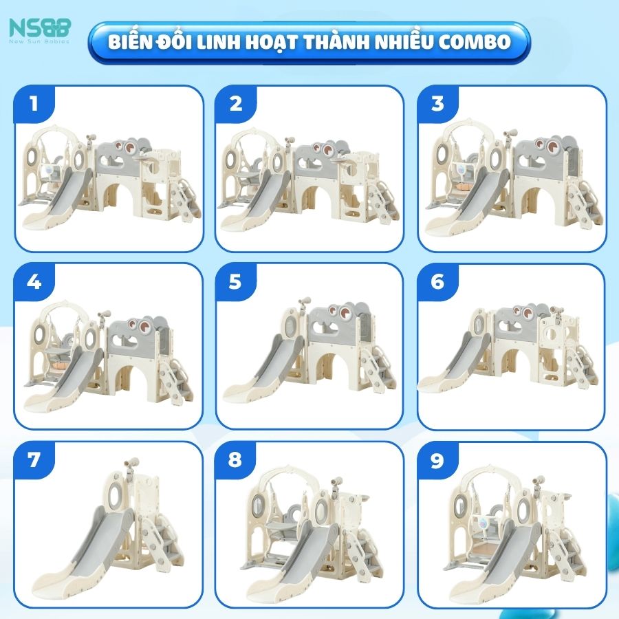 Cầu trượt xích đu liên hoàn Pakey Khủng long LH01