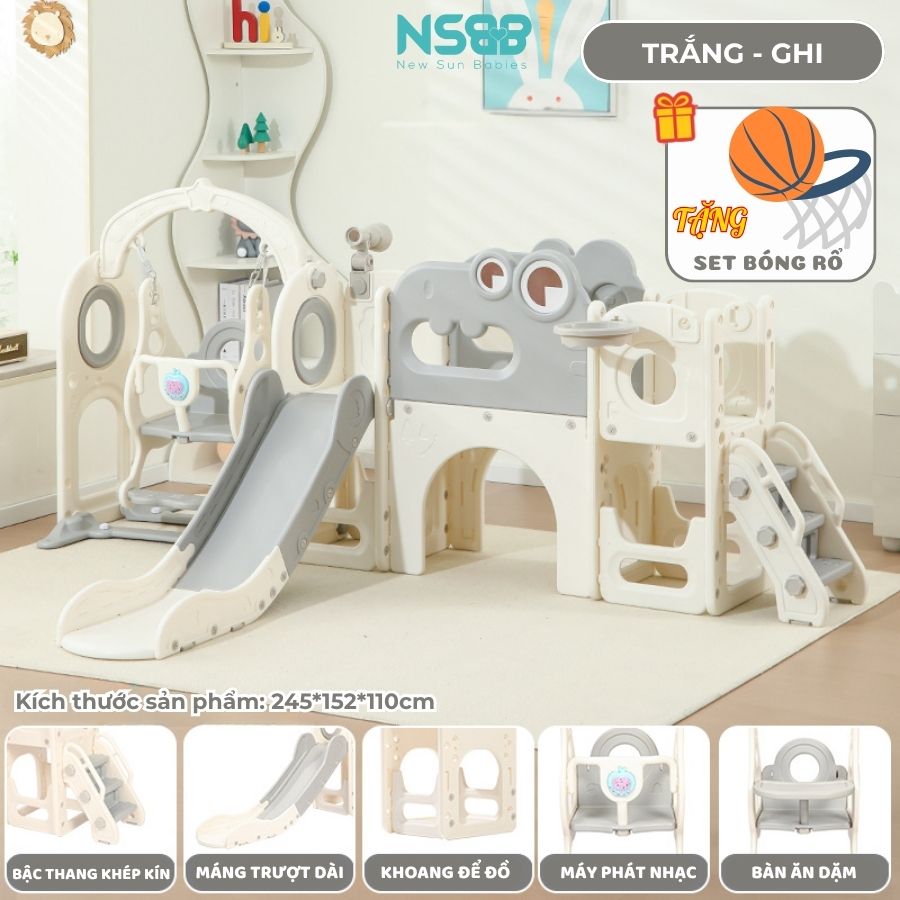 Cầu trượt xích đu liên hoàn Pakey Khủng long LH01
